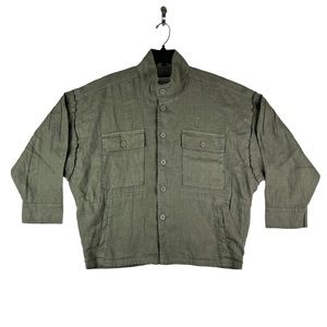 Joie Kendora Button Down Linen Jacket Womens Size L Green